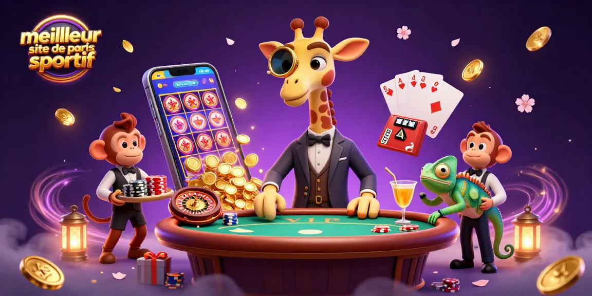 Accédez au meilleur site de paris sportif et découvrez des personnages de casino animés dans une scène dynamique.