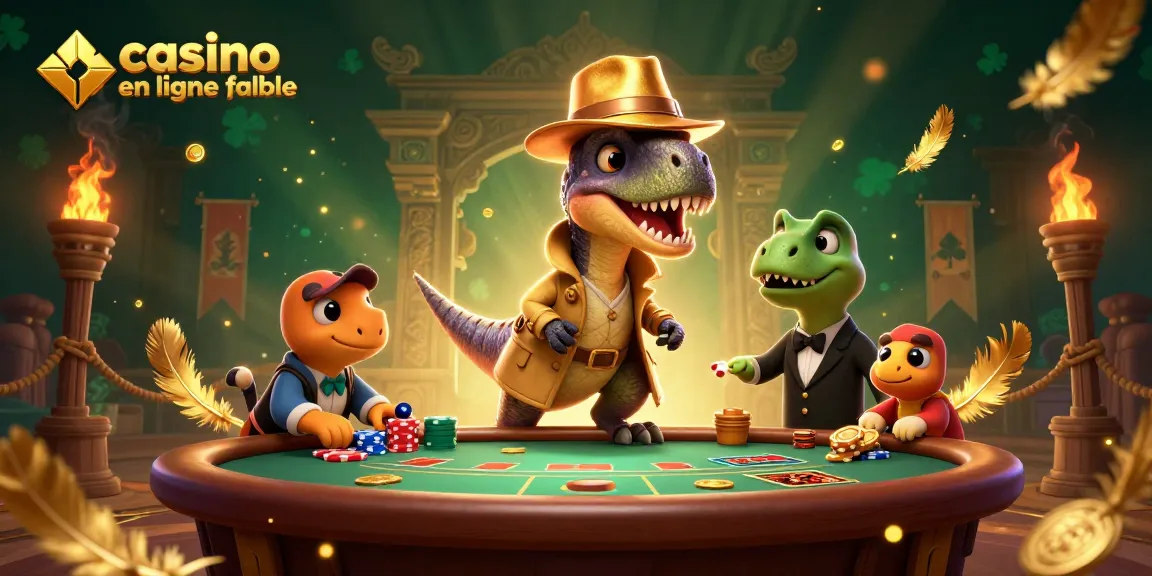 Plongez dans l'ambiance du casino en ligne fiable où un velociraptor subtilise des jetons sous l'œil soupçonneux d'un stegosaurus.
