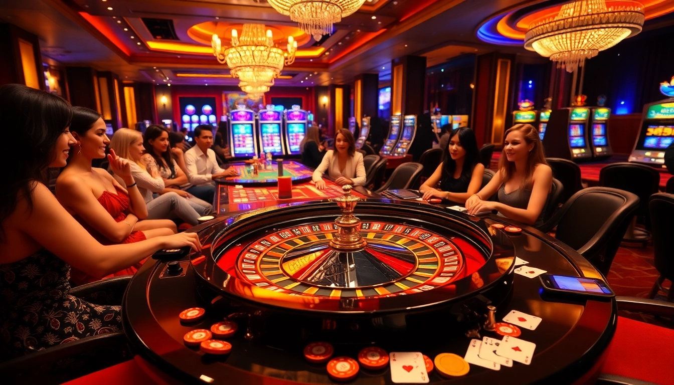 Players enjoy a thrilling roulette game at https://rr88.wales/ in a luxurious casino setting.
