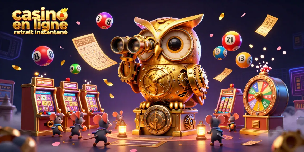 Découvrez les jeux dans un casino en ligne retrait instantané, avec un hibou doré et des machines à sous.