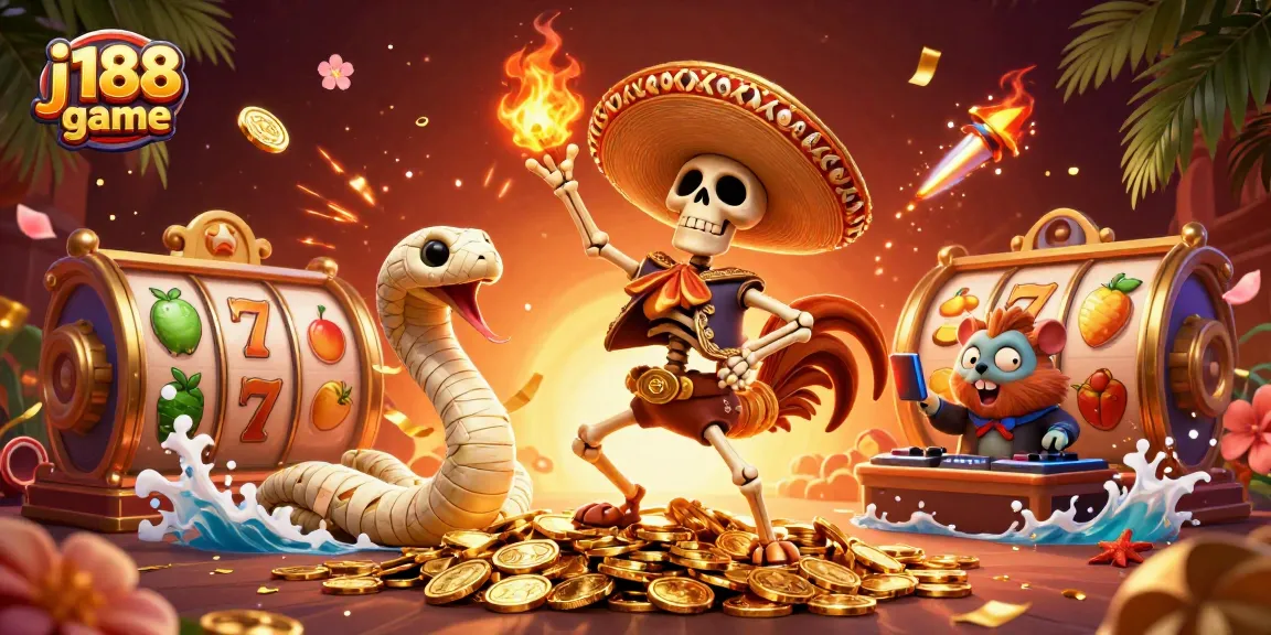 Play and win with the j188 game, showcased amidst vibrant visuals and dynamic casino elements.