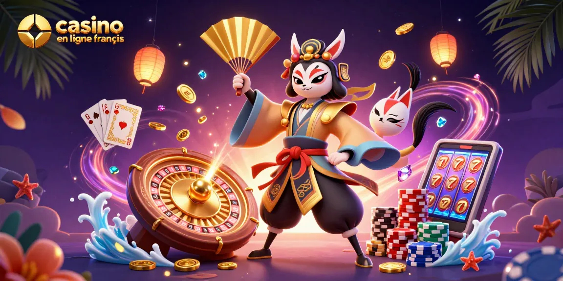 Profitez des jeux de casino en ligne français avec une scène animée de guerriers et de gains.