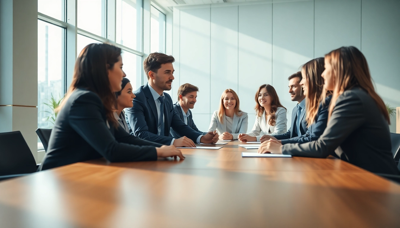 Engaging recruiter interacts with diverse candidates in a bright conference room.