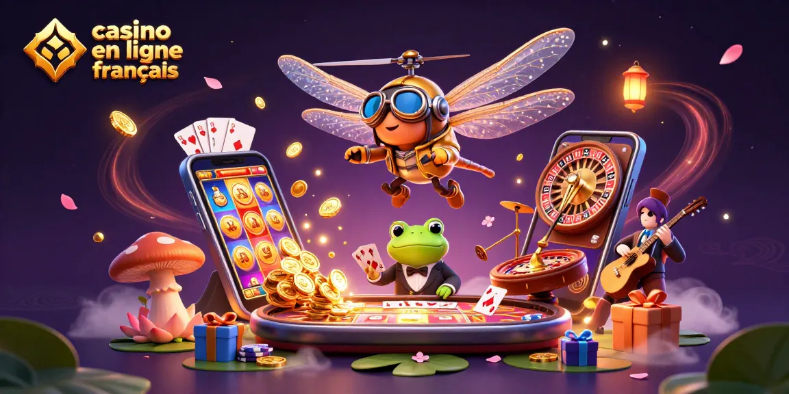 Élément de jeu captivant dans le casino en ligne français avec un pilote de libellule et un croupier grenouille.
