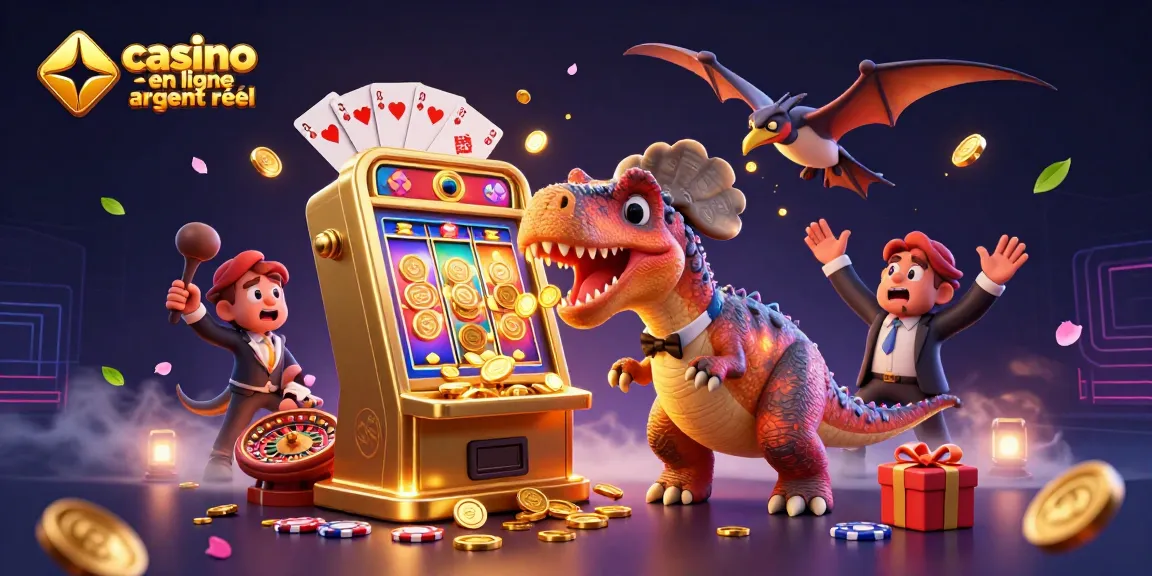 Jouer sur casino en ligne argent réel avec des personnages de dinosaure et des machines à sous.