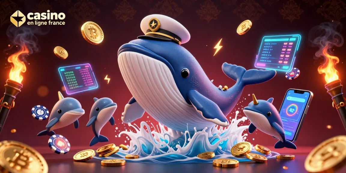 Les animations engageantes du casino en ligne France avec des dauphins et des pièces d'or contrastent avec un fond élégant.
