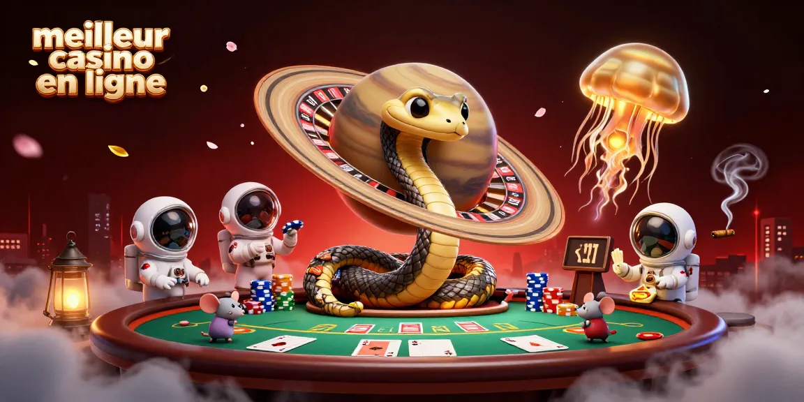 Meilleur casino en ligne : mise en scène dynamique avec des astronautes pariant sur la roulette du serpent saturnien.