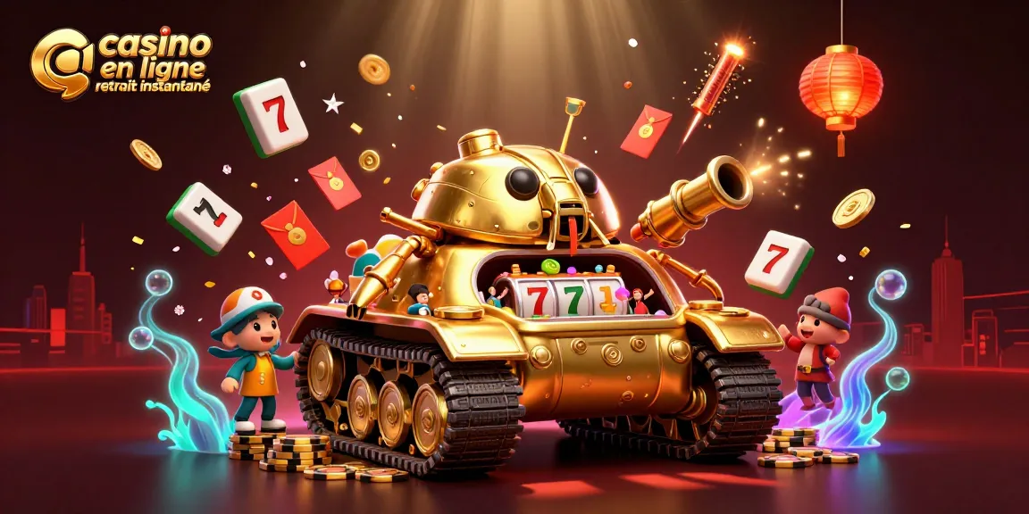 Vivez l'expérience du casino en ligne retrait instantané avec notre tank doré animé dégageant confettis et jetons.