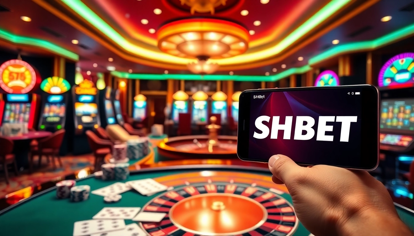 Engaging online gambling scene at https://shbet.law/ with casino tables, cards, and lively atmosphere.