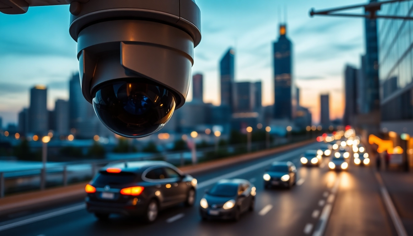 Visual representation of automatic license plate recognition in use with a surveillance camera monitoring vehicles.