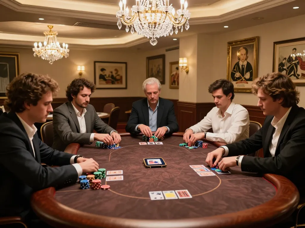 Players engaging in a high-stakes poker game illustrating hidden wiki onion gaming concepts in a luxurious setting.