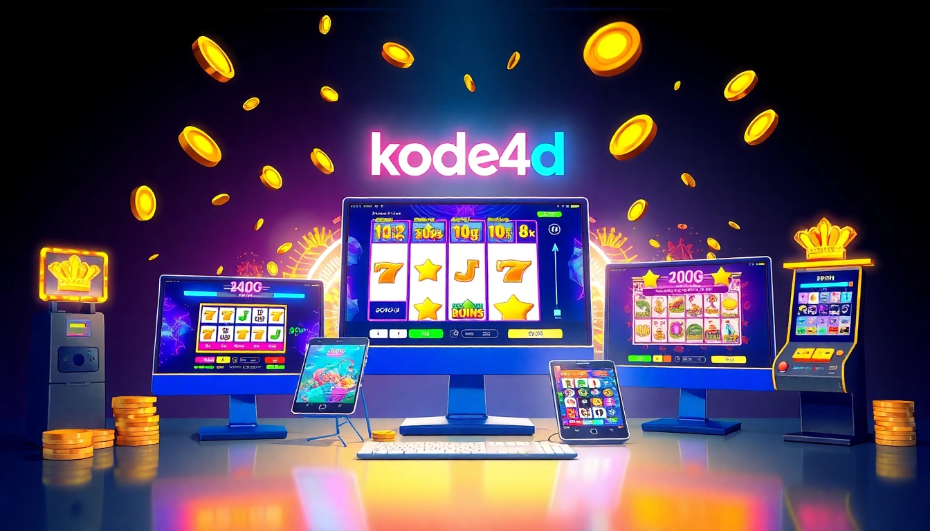 Kode4d vibrant gaming interface with colorful slot machines and interactive elements.