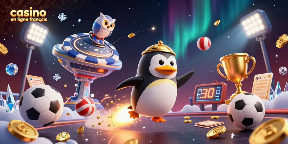 Venez découvrir l'univers du casino en ligne français avec ce magnifique pingouin doré propulsé par une fusée.