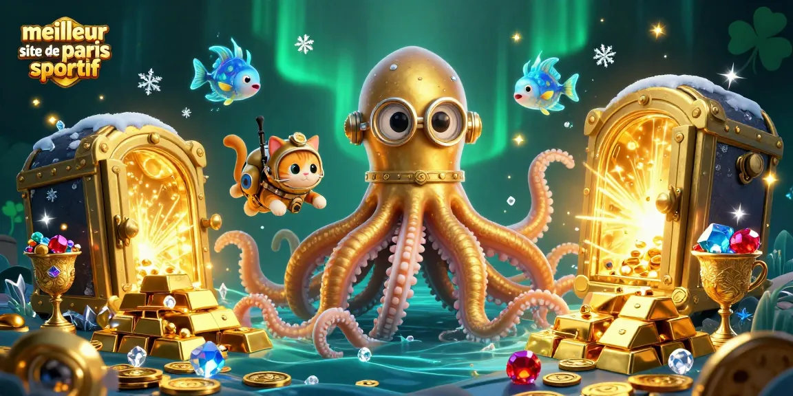 Illustration 3D de kraken doré et chat plongeant, meilleur site de paris sportif.