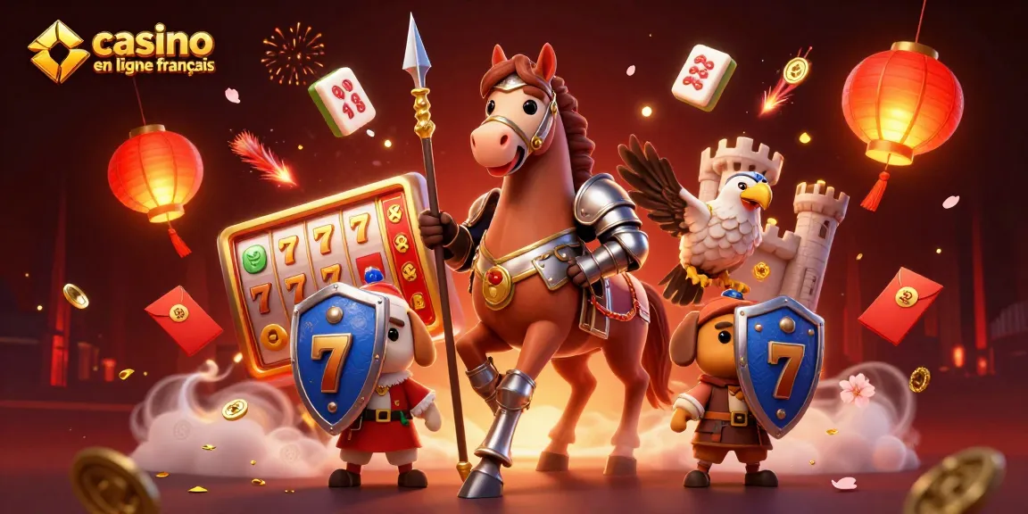 Plongez dans l'univers du casino en ligne français avec un chevalier, un chiot et un faucon féériques.