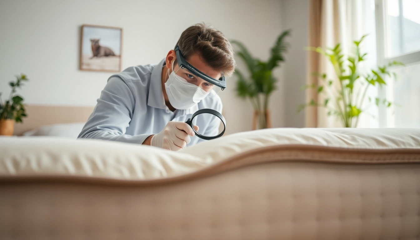 Bed bug exterminator waukesha inspecting a mattress for bed bug infestation in a home.
