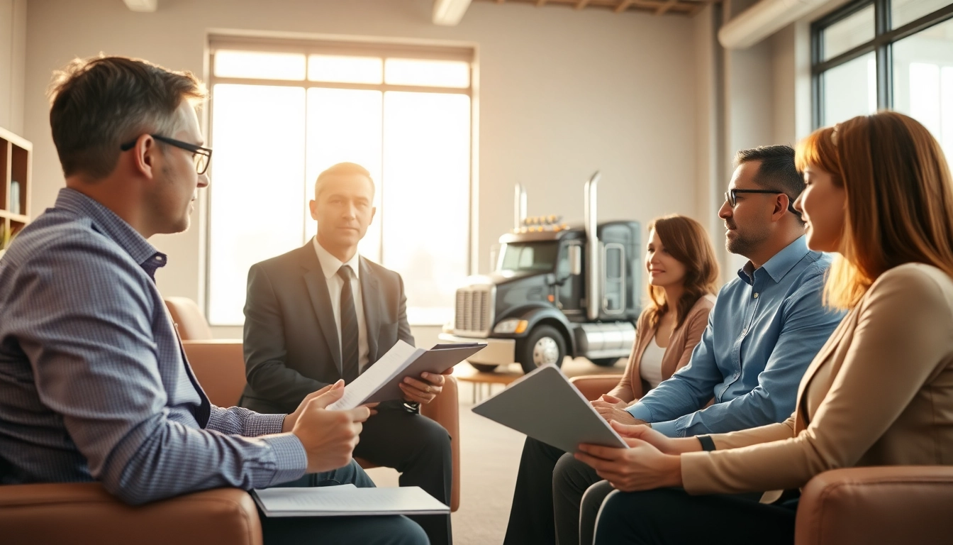 Clearwater truck accident attorney consulting clients in a professional setting.