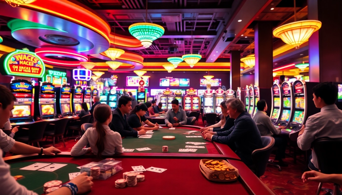 Spiele am casino-spiele de in einem lebhaften Casino-Umfeld mit fröhlichen Spielern.