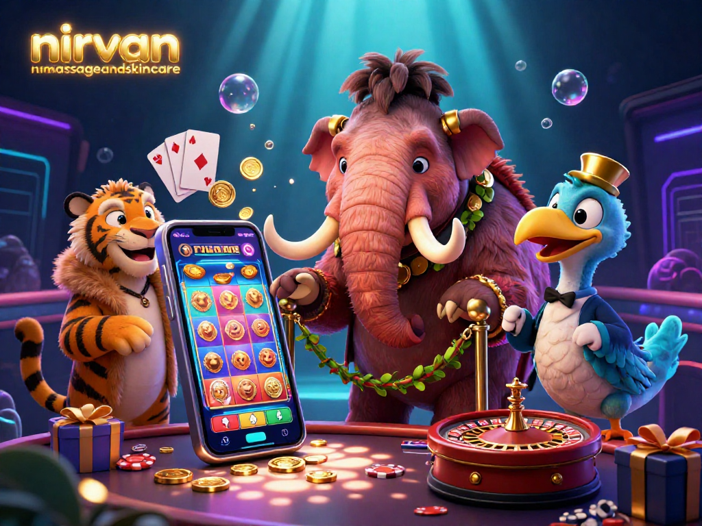 Experience thrilling games at nirvanamassageandskincare with a vibrant 3D casino scene featuring characters and exciting elements.