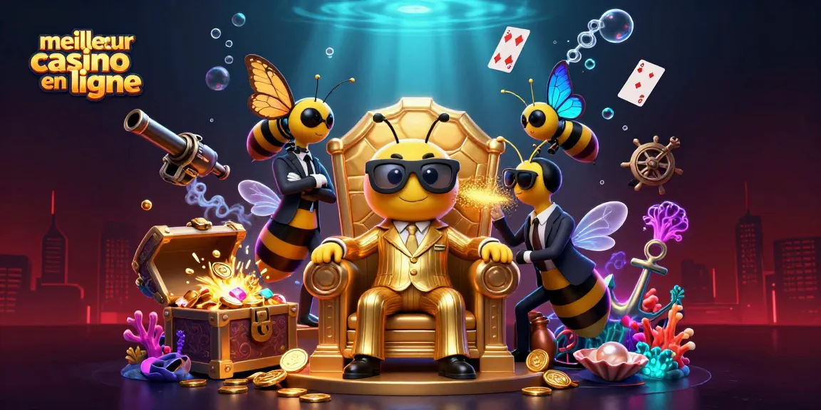 Profitez du meilleur casino en ligne avec un bumblebee mob boss entouré de gardes et de jeux de casino.