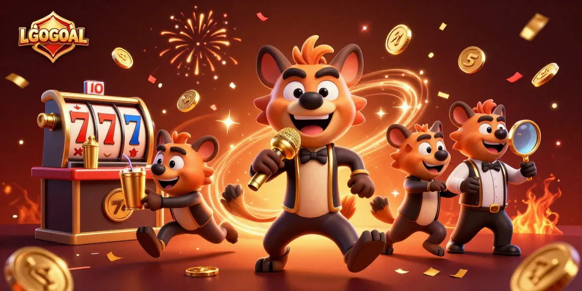 Engage with LGOGOAL in a vibrant 3D gambling scene, featuring hyena casino characters.