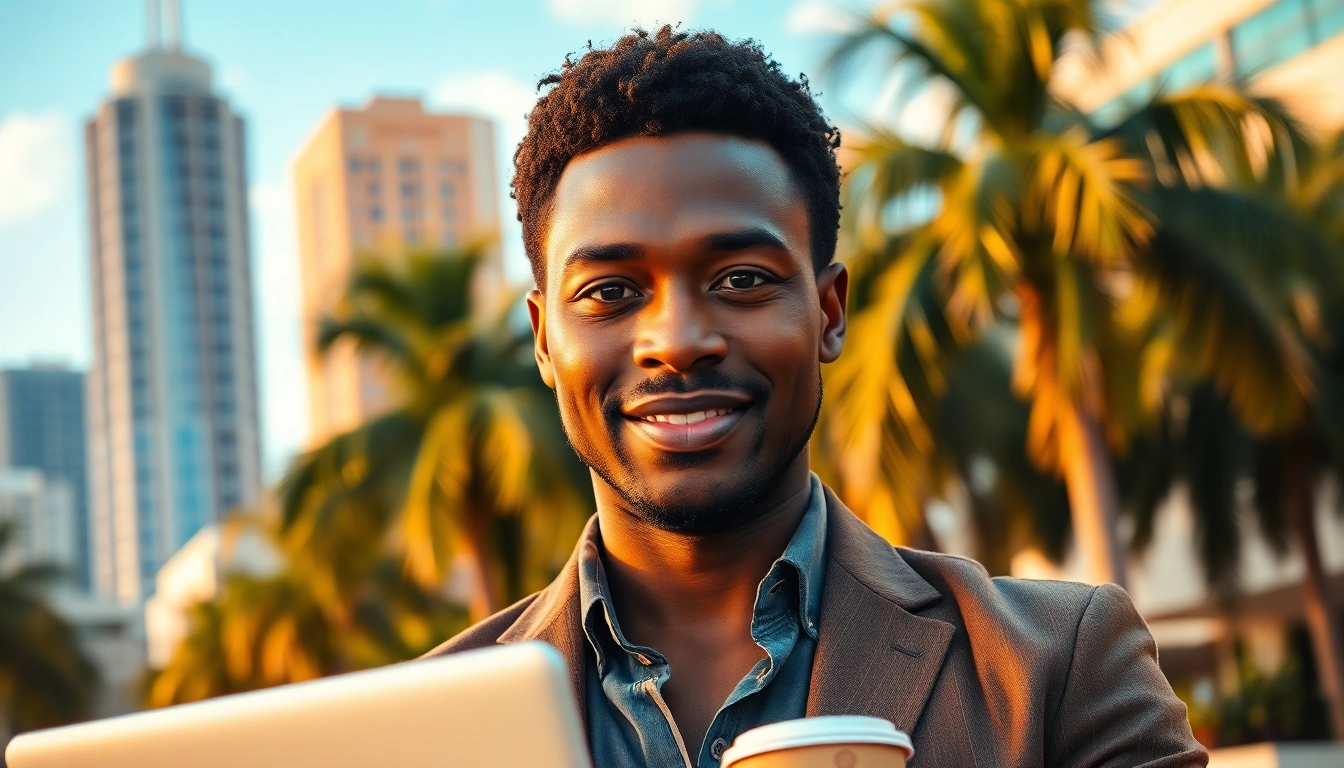 Engaging portrait of Orlando Black entrepreneur showcasing cityscape and confidence.