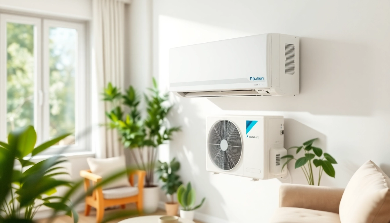 Install a Daikin mini split AC in a modern living room showcasing its sleek design and efficient cooling.