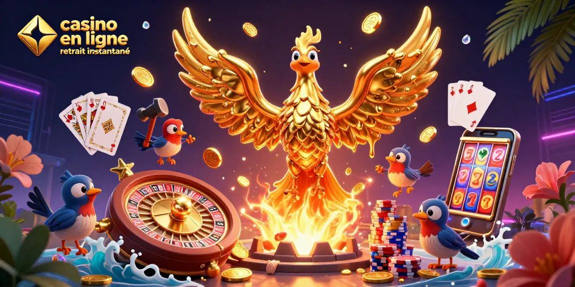 Plongée dans l'univers du casino en ligne retrait instantané avec une illustration animée éclatante.