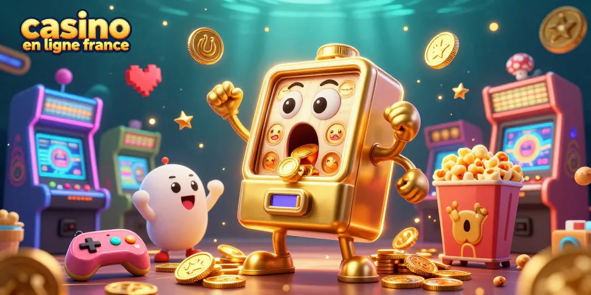 Jouez au casino en ligne France avec une machine à sous animée et des pièces dorées qui tombent.
