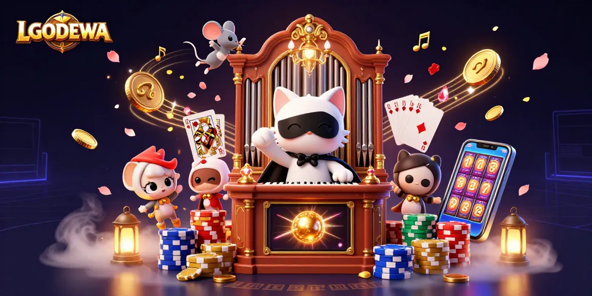 Spin the reels with LGODEWA in this vibrant casino scene showcasing slot excitement.