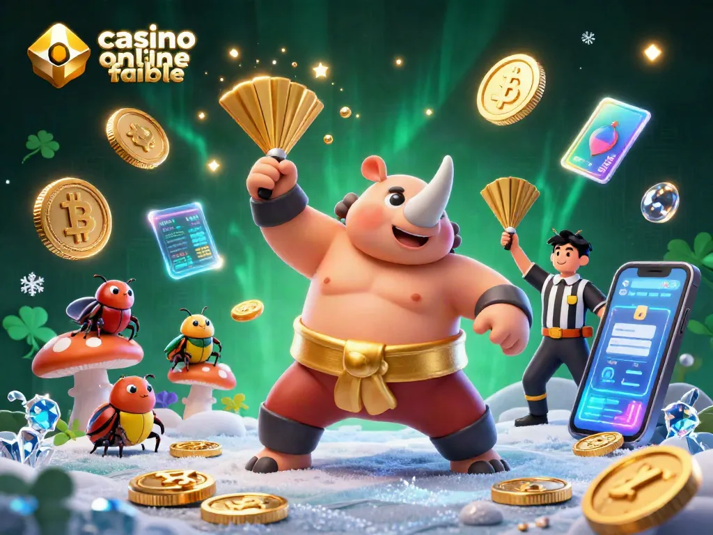 Un emocionante evento en un casino online fiable donde un escarabajo rinoceronte sumo triunfa al lanzar monedas doradas.