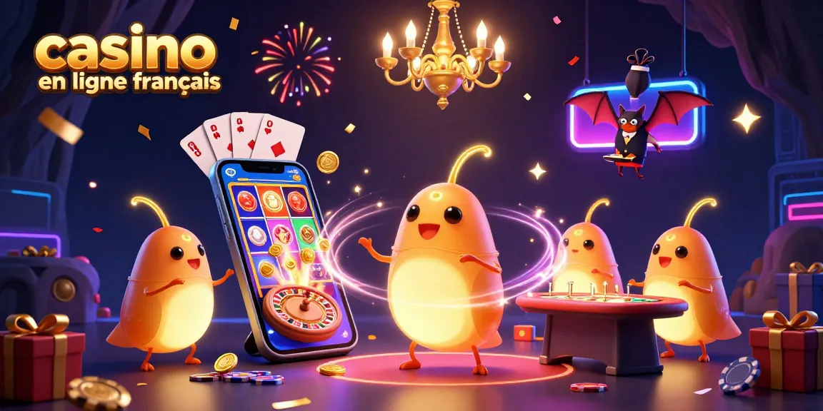 Profitez du casino en ligne français avec une scène animée de vers luisants illuminant un casino cave.