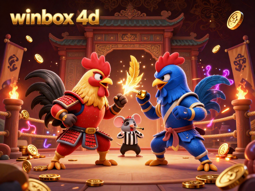 Experience the thrilling action of winbox 4d with dynamic roosters fighting in an intense arena.