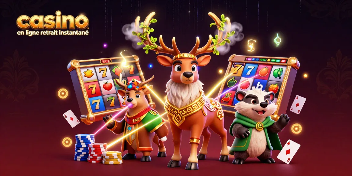 Jouez dans un univers vibrant de casino en ligne retrait instantané avec un cerf et un blaireau dans un décor coloré.