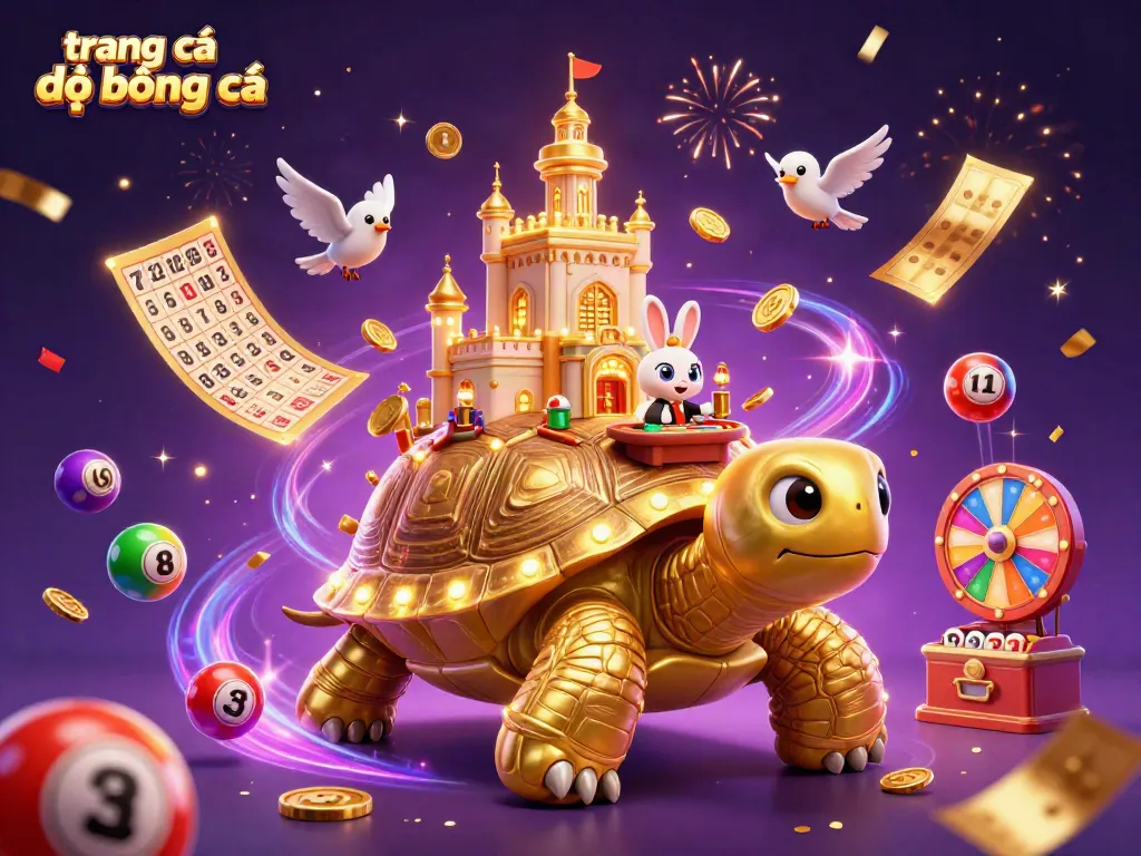 Trang cá độ bóng đá với rùa vàng khổng lồ và sòng bạc mini trên mai.