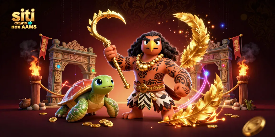 Gioca nei siti casino non AAMS con il demigod hawk e il suo amico tartaruga in un'ambientazione vibrante.