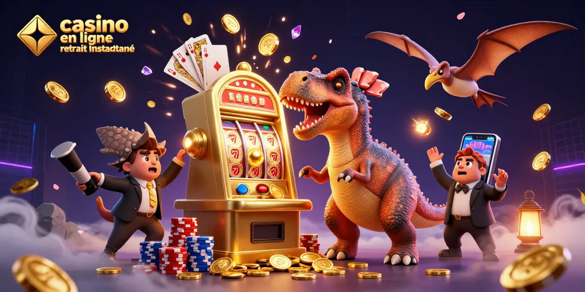 Visualisation dynamique de casino en ligne retrait instantané avec des personnages préhistoriques gagnant des pièces d'or.