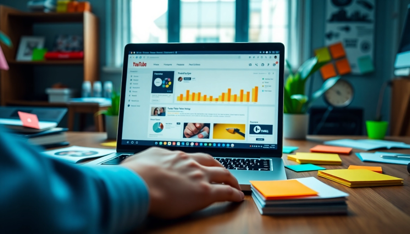 Analyze metrics and strategies with the youtube smm panel dashboard in a vibrant marketing workspace.
