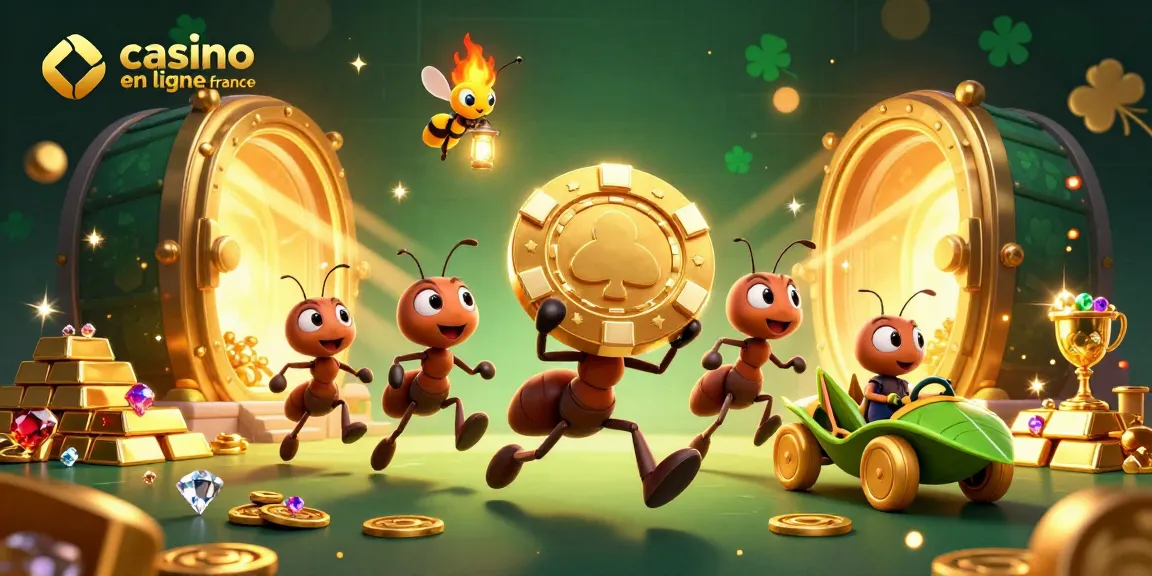 Jouez au casino en ligne France avec une équipe d'ants cherchant un trésor dans un univers ludique.