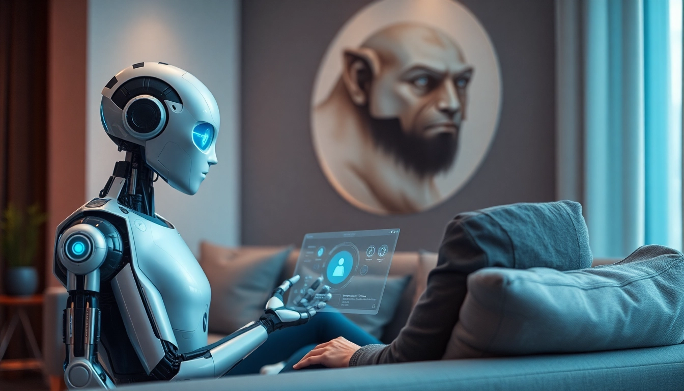 Engaging scene of a human interacting with a human-like AI companion, illustrating the concept of ai sex.