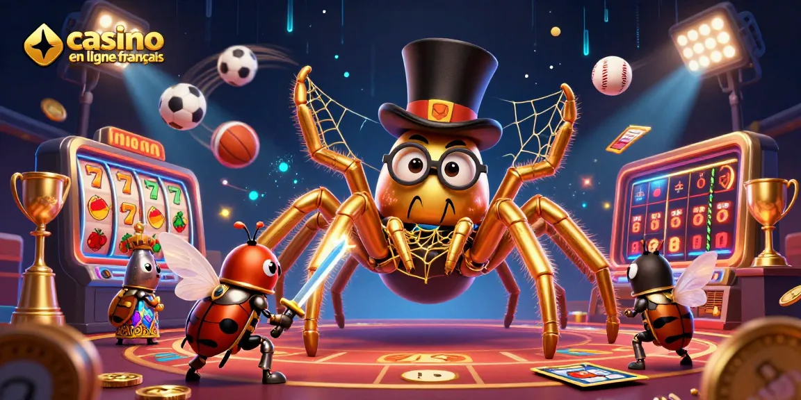 Jouer dans un casino en ligne français avec une illustration 3D captivante d'une tarentule dorée et un chevalier courageux.