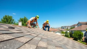 Showcasing professionals installing high-quality roofing solutions on a residential home.