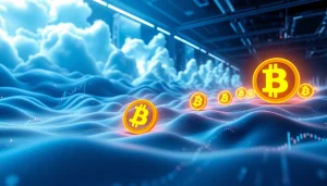 Visual representation of bitcoin cloud mining showcasing digital servers and cryptocurrency growth.