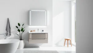 Entdecken Sie den eleganten sonni Spiegelschrank mit LED-Beleuchtung in einem modernen Badezimmer.