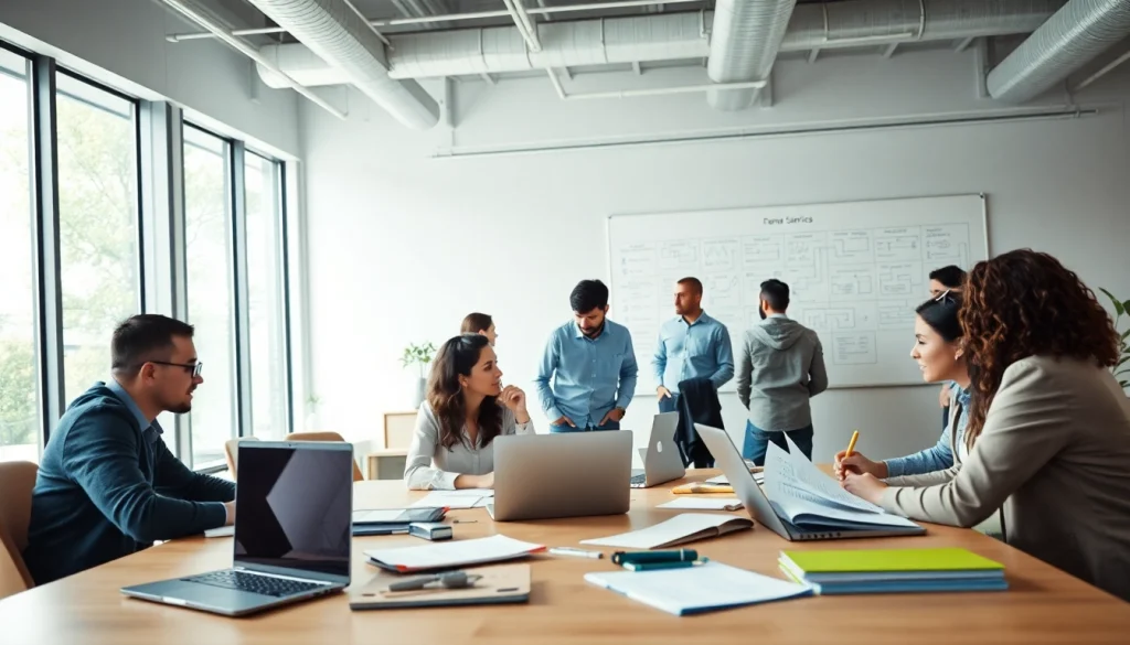 Capture the essence of Technical Documentation Services with a team collaborating in an engaging workspace.