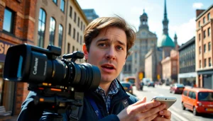 Capture breaking news in Belfast at https://diknews.co.uk/belfast-news/ with a journalist in action in a vibrant setting.