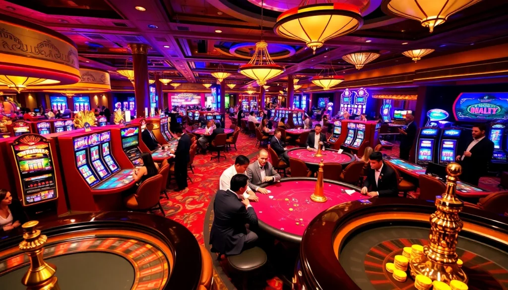 Casino gaming scene featuring KJC brand elements, showcasing vibrant tables and exciting players.
