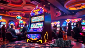 Memenangkan batman138 slot di mesin slot yang meriah dengan suasana kasino penuh energi.