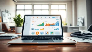 Showcasing the dynamic features of a cheap smm panel on a laptop in a modern workspace.