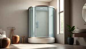 Die sonni Duschkabine in einer modernen Badezimmerumgebung, stilvoll und einladend gestaltet.